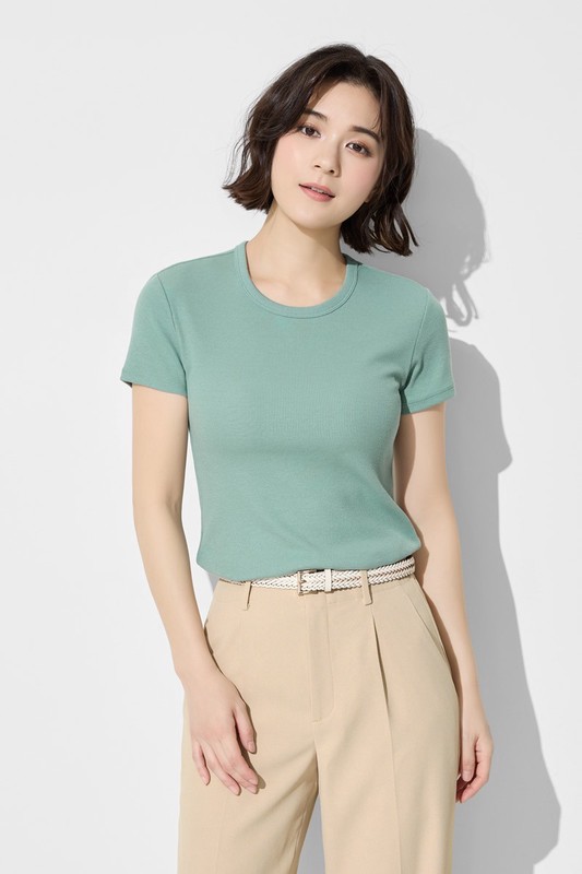 羅紋圓領短袖T恤-女