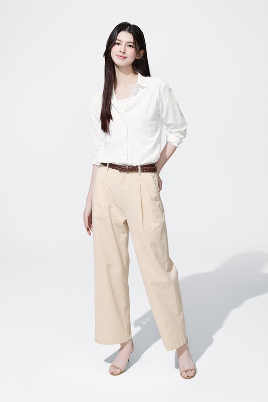 棉麻長袖襯衫-女