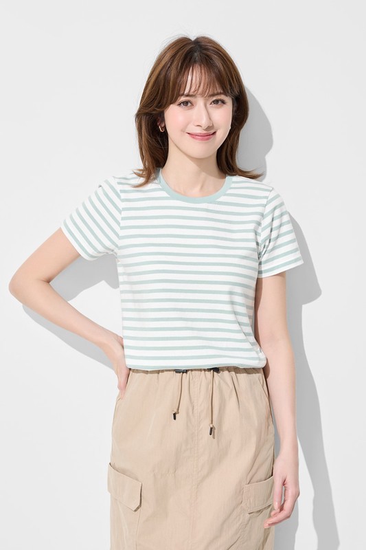 純棉條紋圓領T恤-女