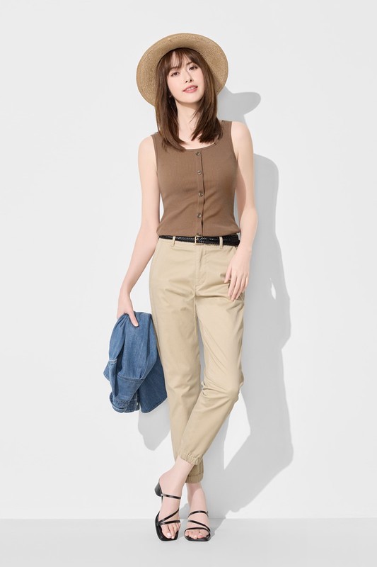 羅紋方領鈕釦背心-女