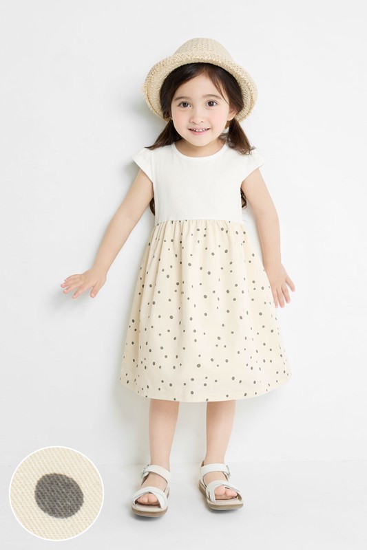 棉質點點印花拼接洋裝-童