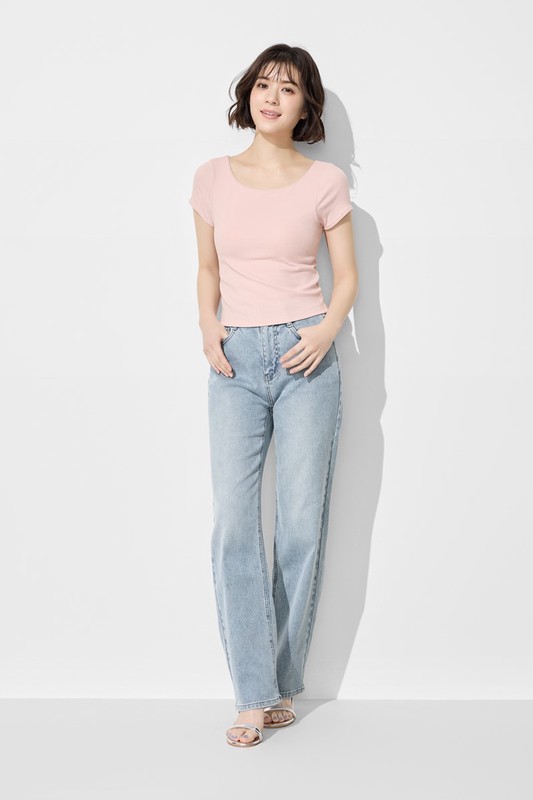 Bra羅紋挖背短版T恤-女