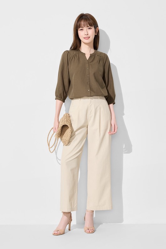 棉麻七分袖襯衫-女