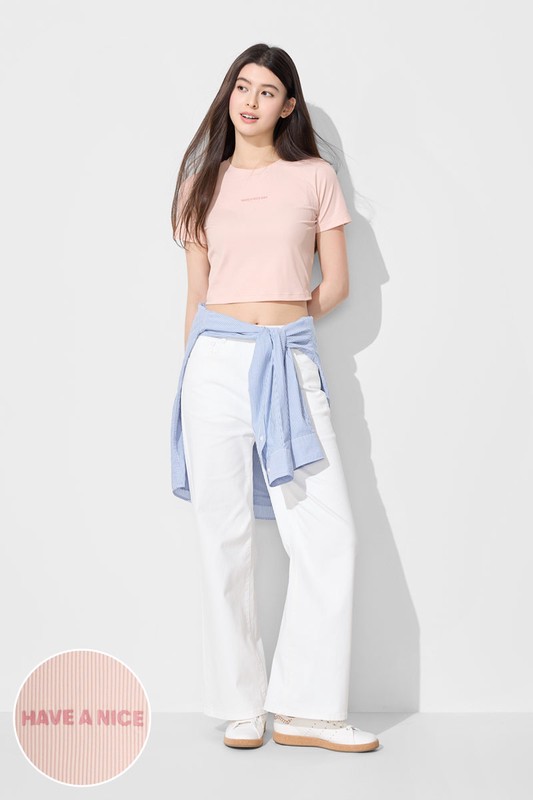 輕涼羅紋文字印花短版上衣-女