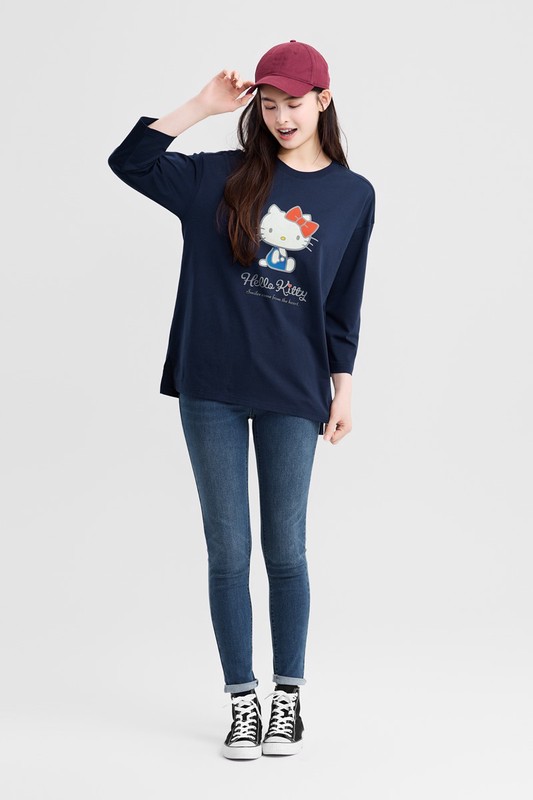 三麗鷗寬長版八分袖印花T恤-03-女