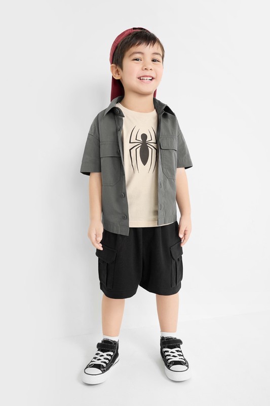 工裝寬版短袖襯衫-童