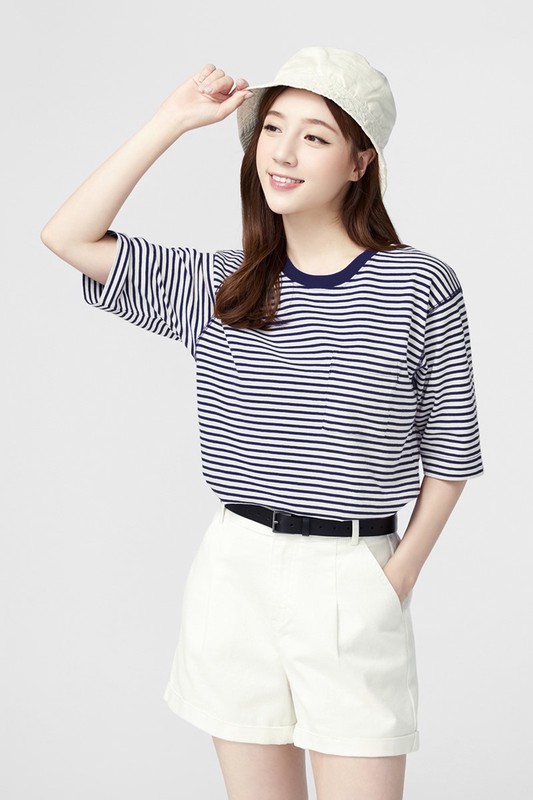粗紡落肩寬版條紋T恤-女