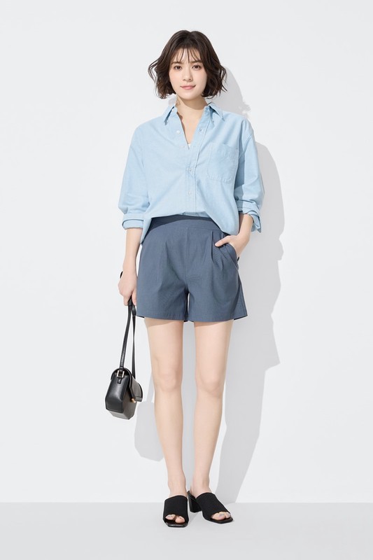 彈力打褶短褲-女