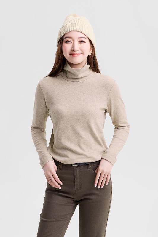 彈性柔滑棉高領T恤-女