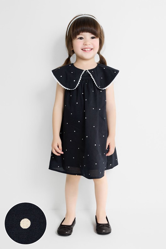 蕾絲翻領點點印花洋裝-童