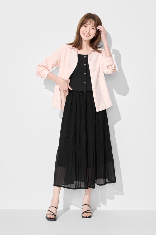 羅紋方領鈕釦背心-女