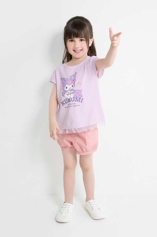 三麗鷗網紗拼接印花T恤-17-童