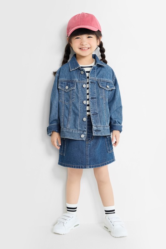 牛仔工裝連褲短裙-童