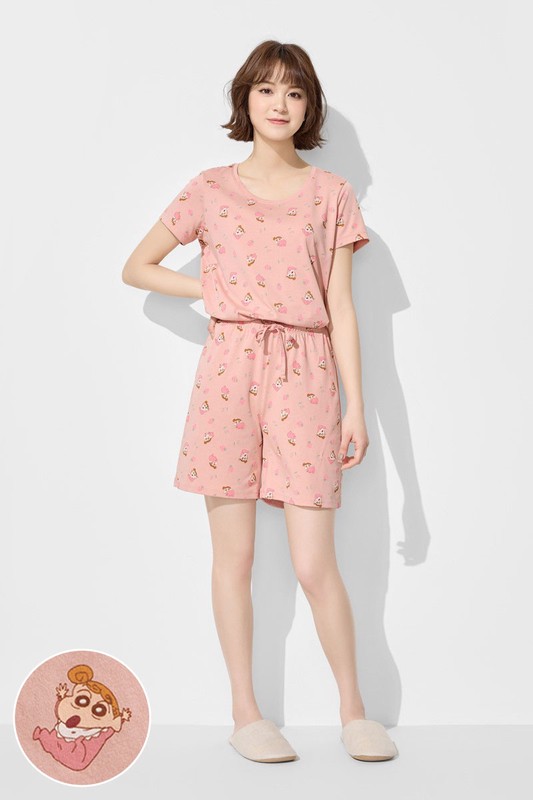 蠟筆小新快乾棉印花家居套裝-女