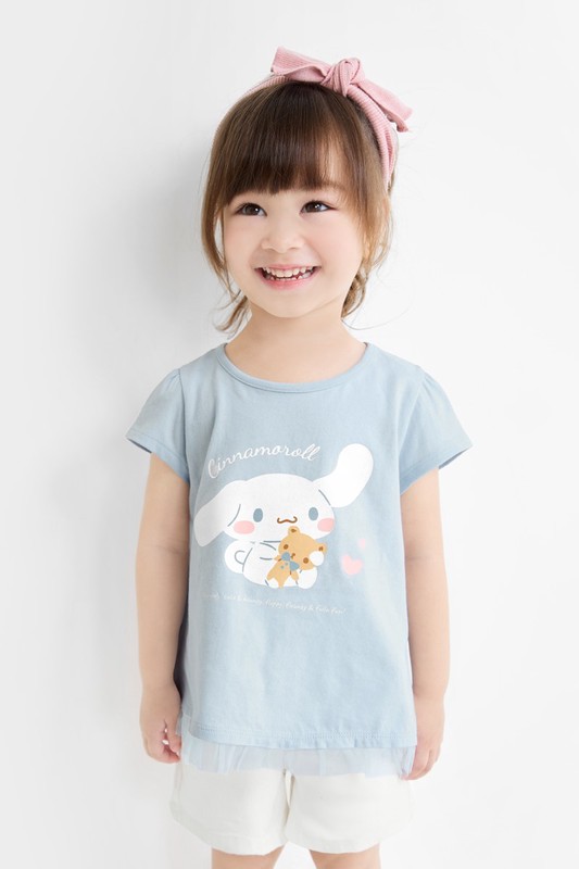 三麗鷗網紗拼接印花T恤-04-童