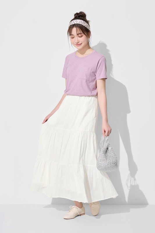 竹節棉口袋短袖T恤-女