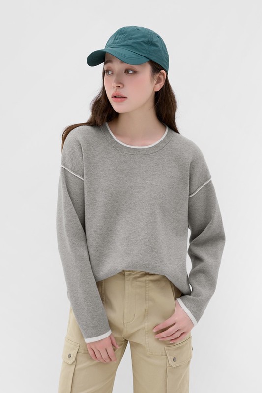 柔軟配色寬版毛衣-女