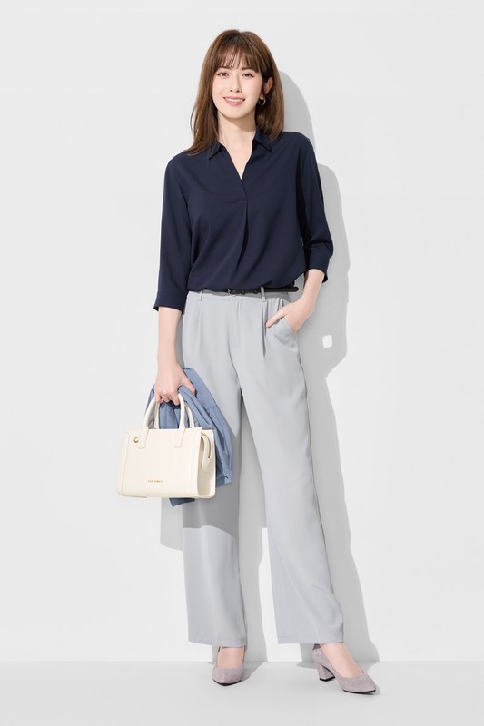 嫘縈開領七分袖襯衫-女