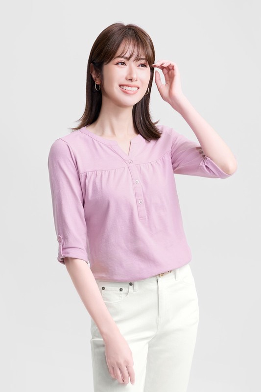 竹節棉反折袖上衣-女