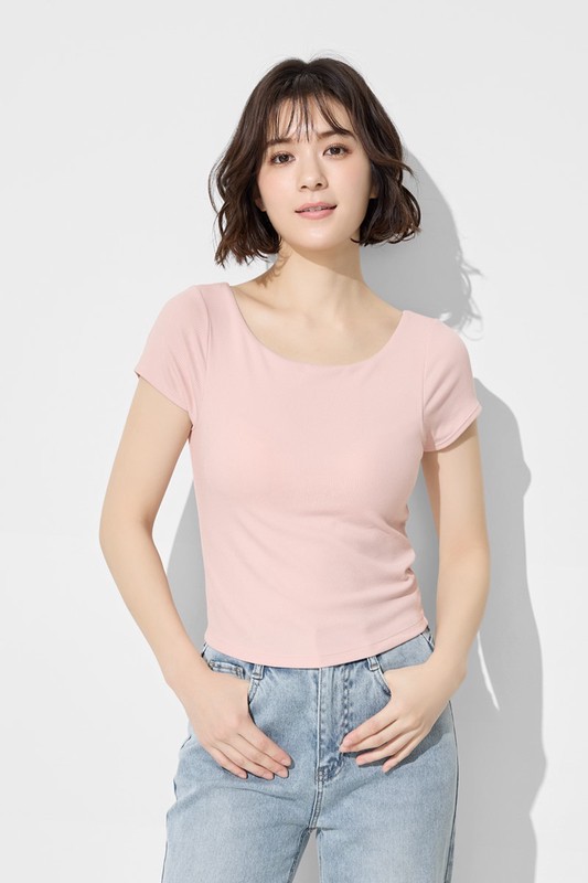 Bra羅紋挖背短版T恤-女