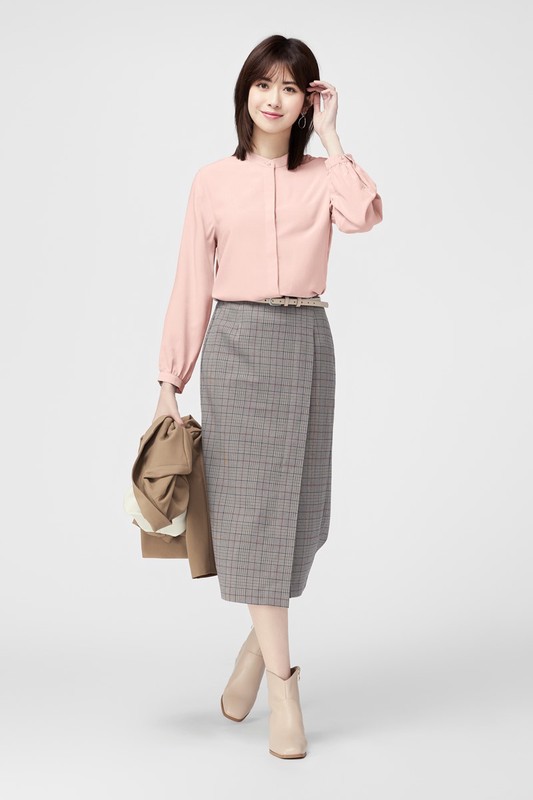 嫘縈立領長袖襯衫-女