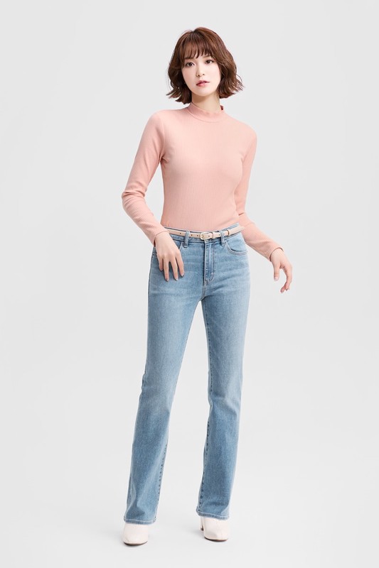 羅紋立領長袖T恤-女