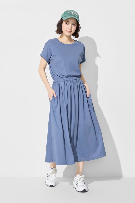 柔滑棉連袖收腰長洋裝-女