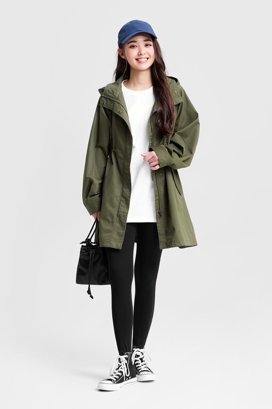 水洗寬鬆長版連帽外套-女