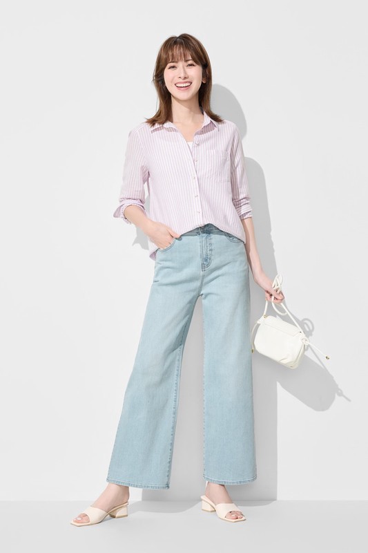 高腰牛仔寬褲-女