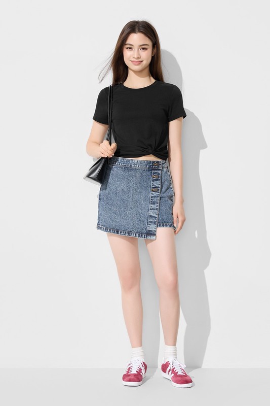 純棉扭結短版T恤-女