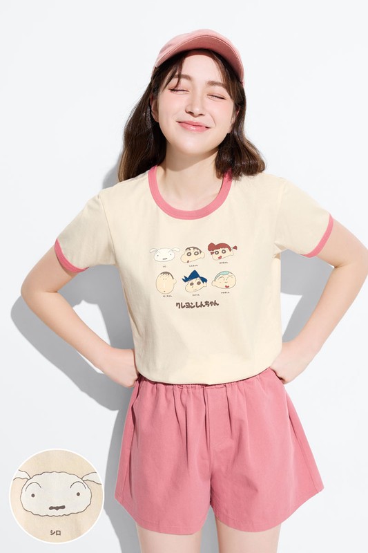 蠟筆小新羅紋配色印花T恤-02-女