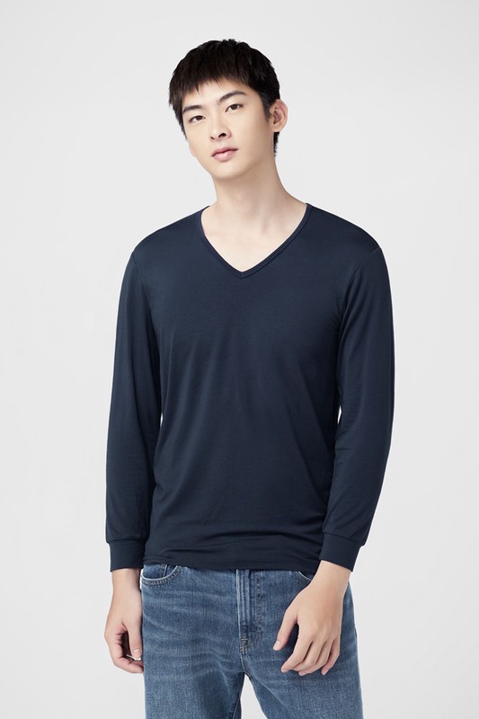 heatup V領九分袖上衣-男