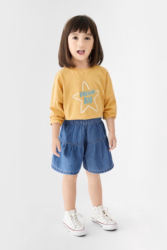 竹節棉寬鬆印花T恤-03-童