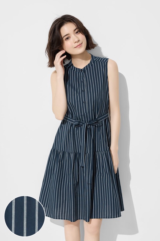 棉質條紋無袖短洋裝-女