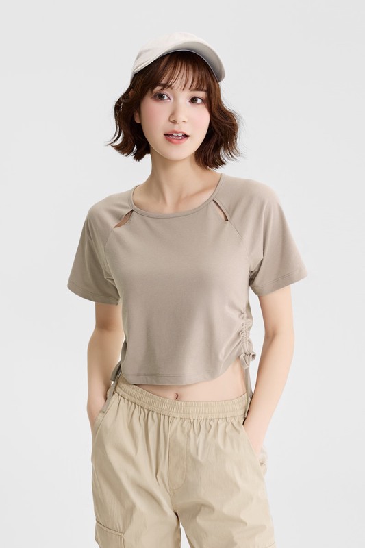 吸排抽繩短版T恤-女