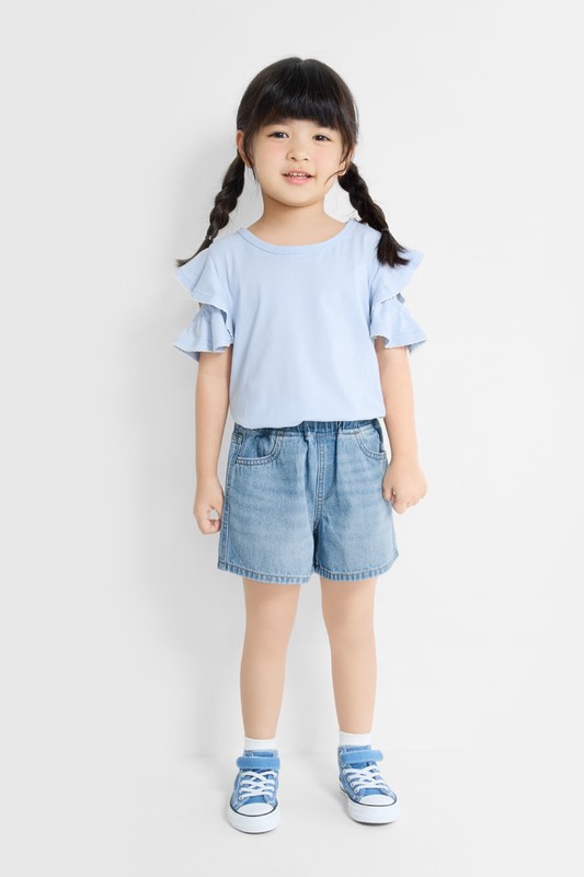 純棉牛仔鬆緊短褲-童