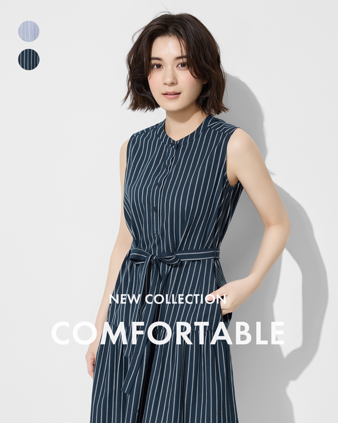 優雅新品【棉質條紋無袖短洋裝】